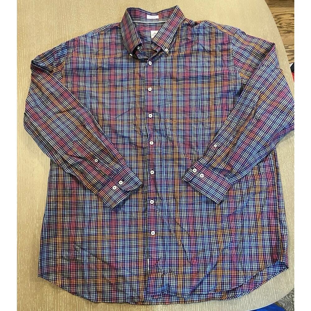 Peter Millar Mens Blue Check Plaid Long Sleeve Button Down Shirt Golf Preppy XXL